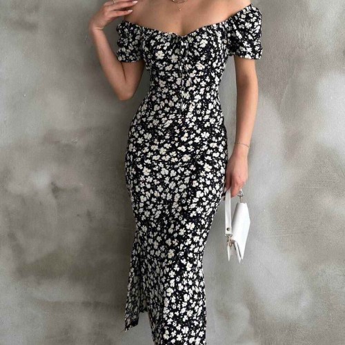 225687 TOPTAN DESENLİ ELBİSE toptan bayan giyim