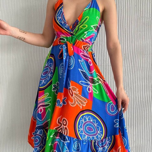 225716 TOPTAN DESENLİ ELBİSE toptan bayan giyim