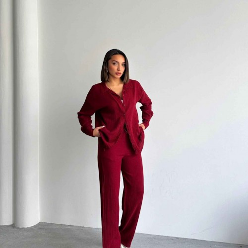 226878 BORDO PANTOLON TAKIM toptan bayan giyim