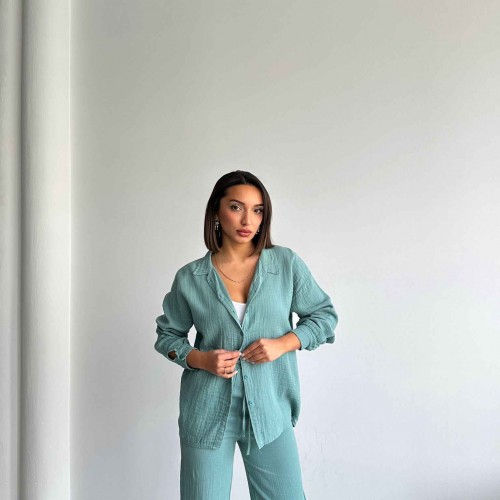 226880 SU YEŞİL PANTOLON TAKIM toptan bayan giyim