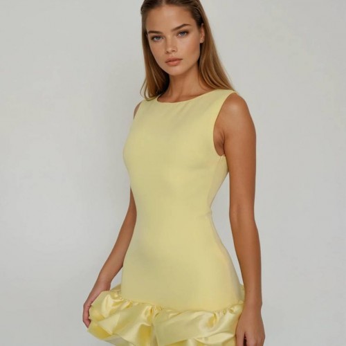 227298 SARI ELBİSE toptan bayan giyim