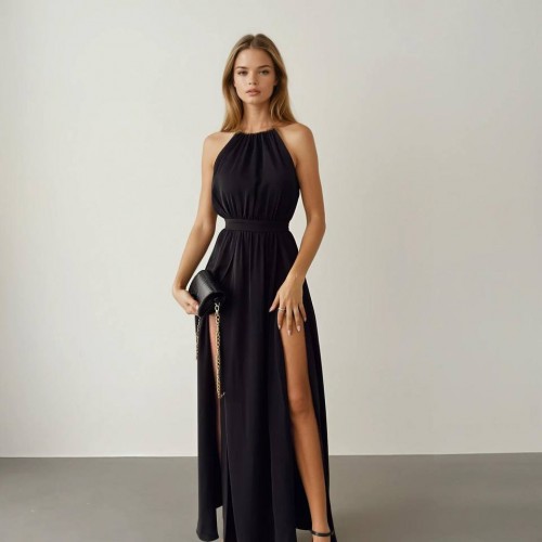 227375 SİYAH ELBİSE toptan bayan giyim