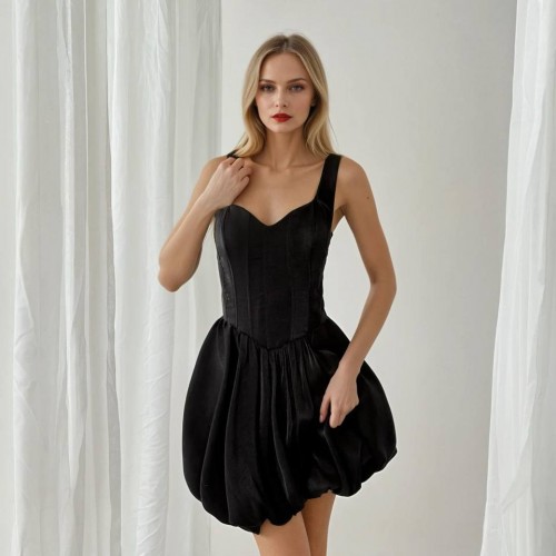 227379 SİYAH ELBİSE toptan bayan giyim