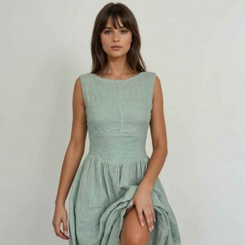 227479 SU YEŞİL ELBİSE toptan bayan giyim