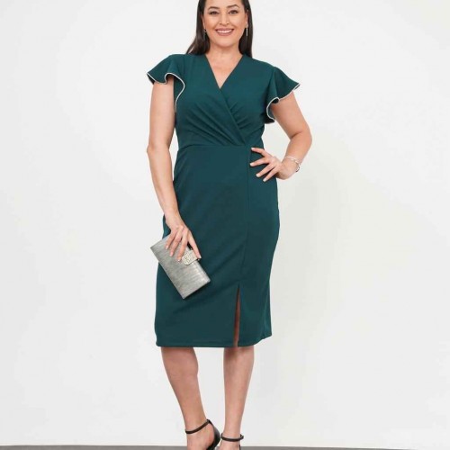 227728 TOPTAN ZÜMRÜT YEŞİL ELBİSE toptan bayan giyim