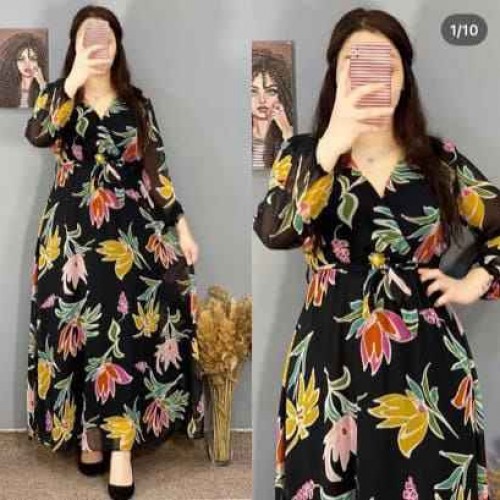 227749 TOPTAN DESENLİ ELBİSE toptan bayan giyim