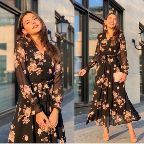 227754 TOPTAN DESENLİ ELBİSE toptan bayan giyim