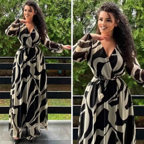 227758 TOPTAN DESENLİ ELBİSE toptan bayan giyim