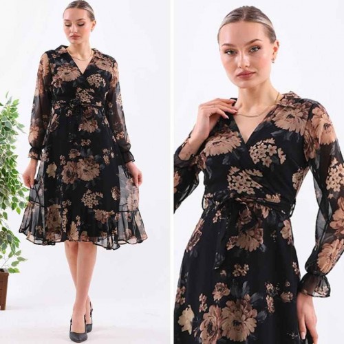 227767 TOPTAN DESENLİ ELBİSE toptan bayan giyim