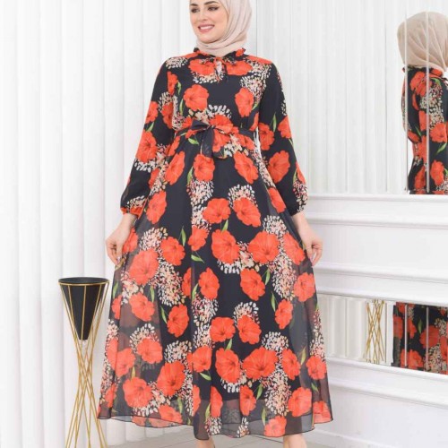 227778 TOPTAN DESENLİ ELBİSE toptan bayan giyim