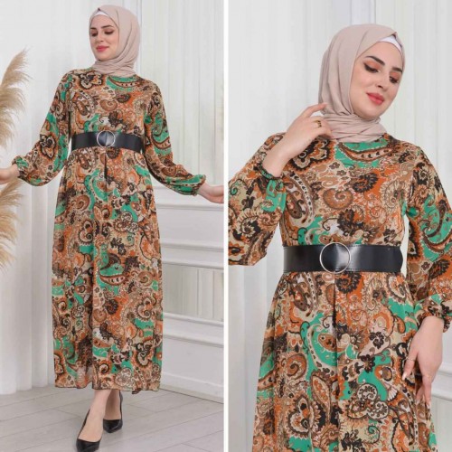 227789 TOPTAN DESENLİ ELBİSE toptan bayan giyim