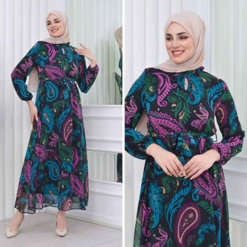 227792 TOPTAN DESENLİ ELBİSE toptan bayan giyim