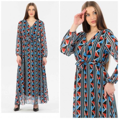 227799 TOPTAN DESENLİ ELBİSE toptan bayan giyim