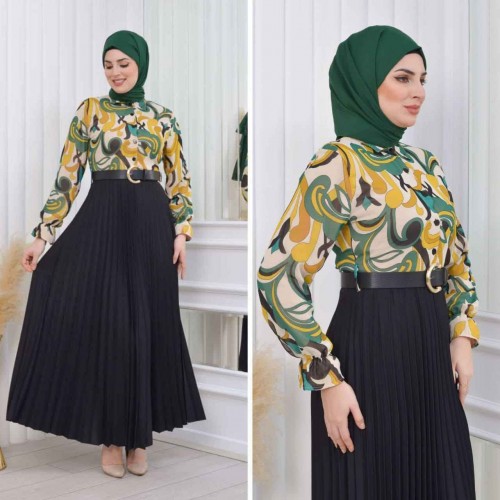 227801 TOPTAN DESENLİ ELBİSE toptan bayan giyim