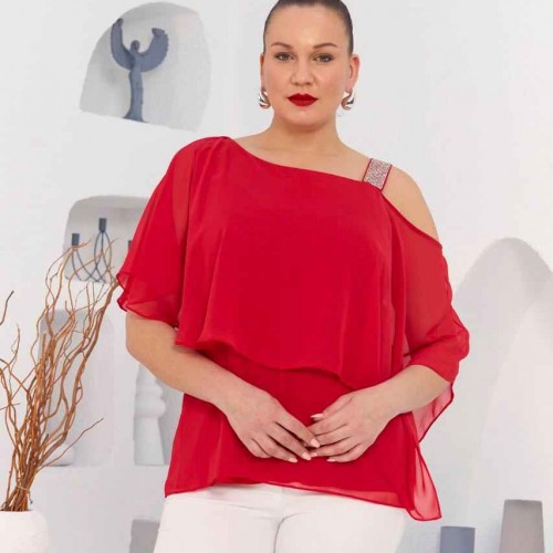 227852 TOPTAN KIRMIZI BLUZ toptan bayan giyim