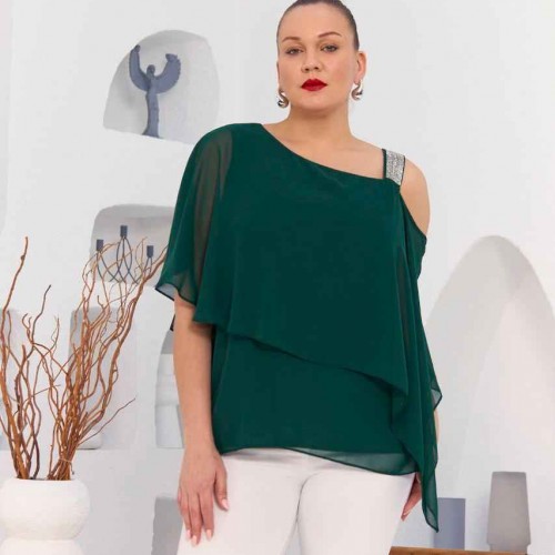227855 TOPTAN ZÜMRÜT YEŞİL BLUZ toptan bayan giyim