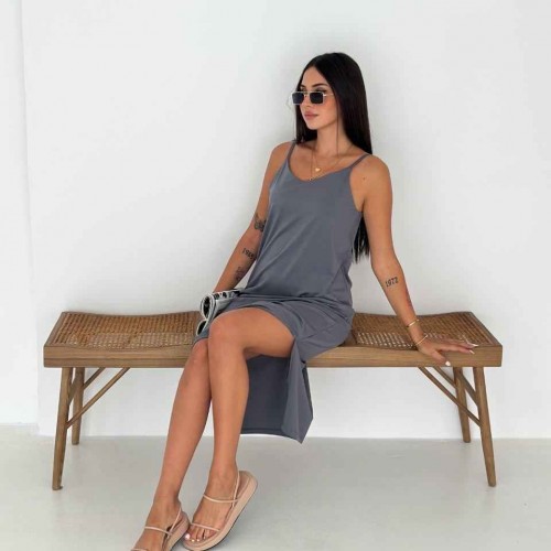 227901 TOPTAN GRİ ELBİSE toptan bayan giyim