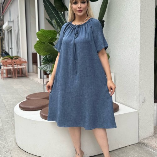 227928 TOPTAN MAVİ ELBİSE toptan bayan giyim