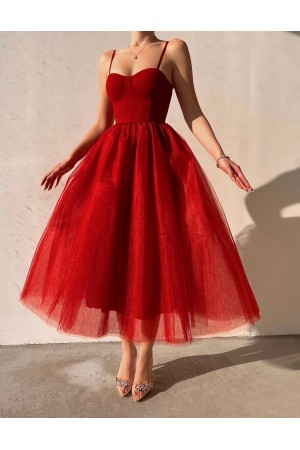 87154 أحمر فستان